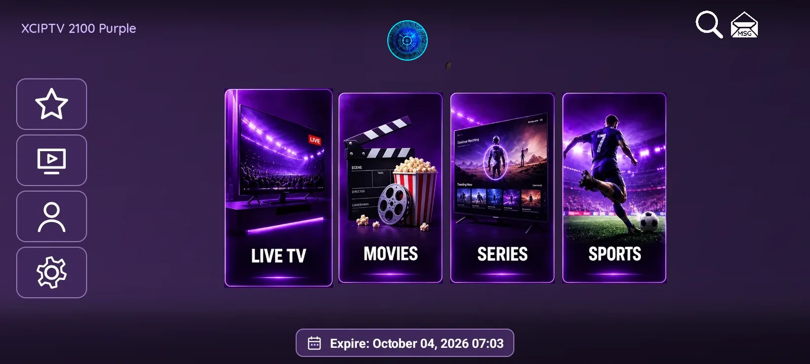 XCIPTV 2100 Purple interface preview