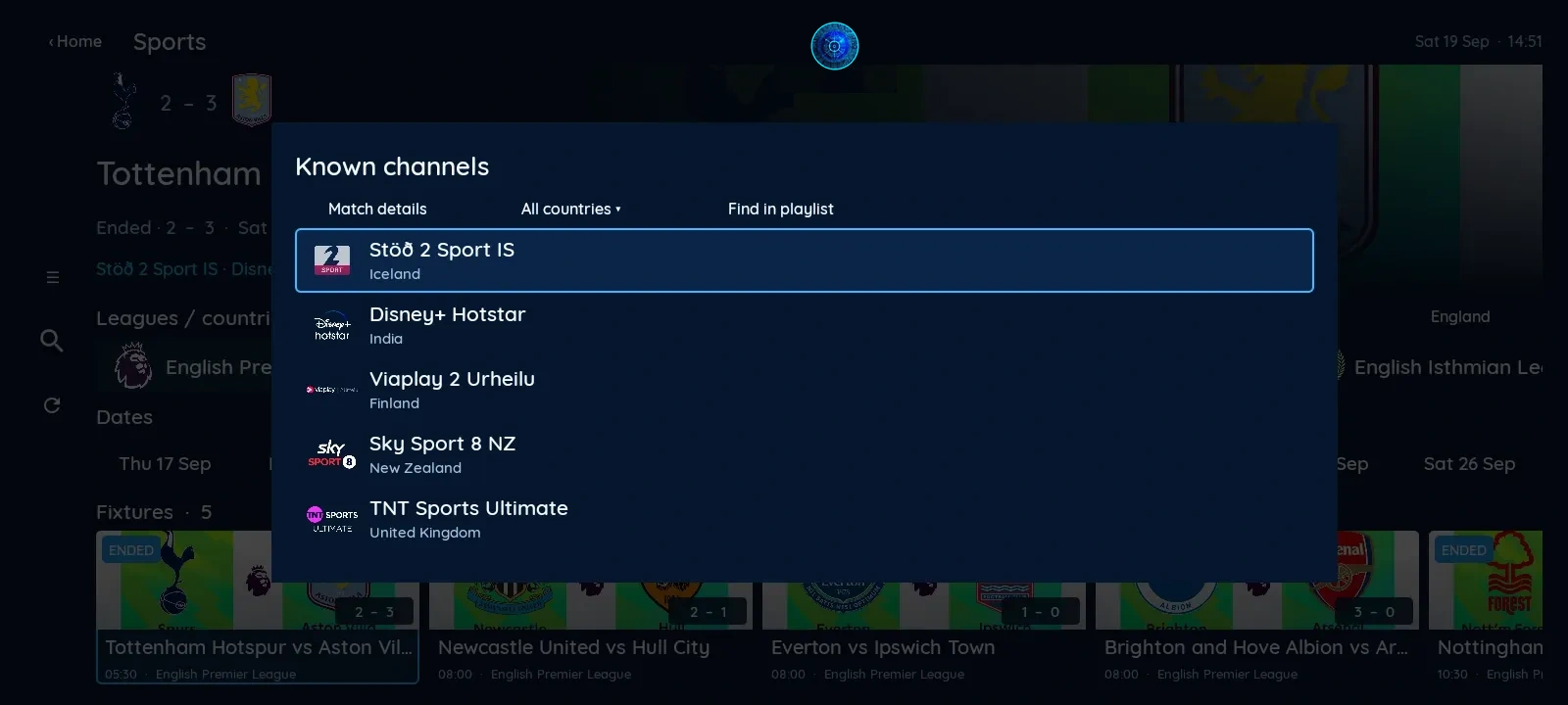 XCIPTV 2100 VPN MAC sports channels screen