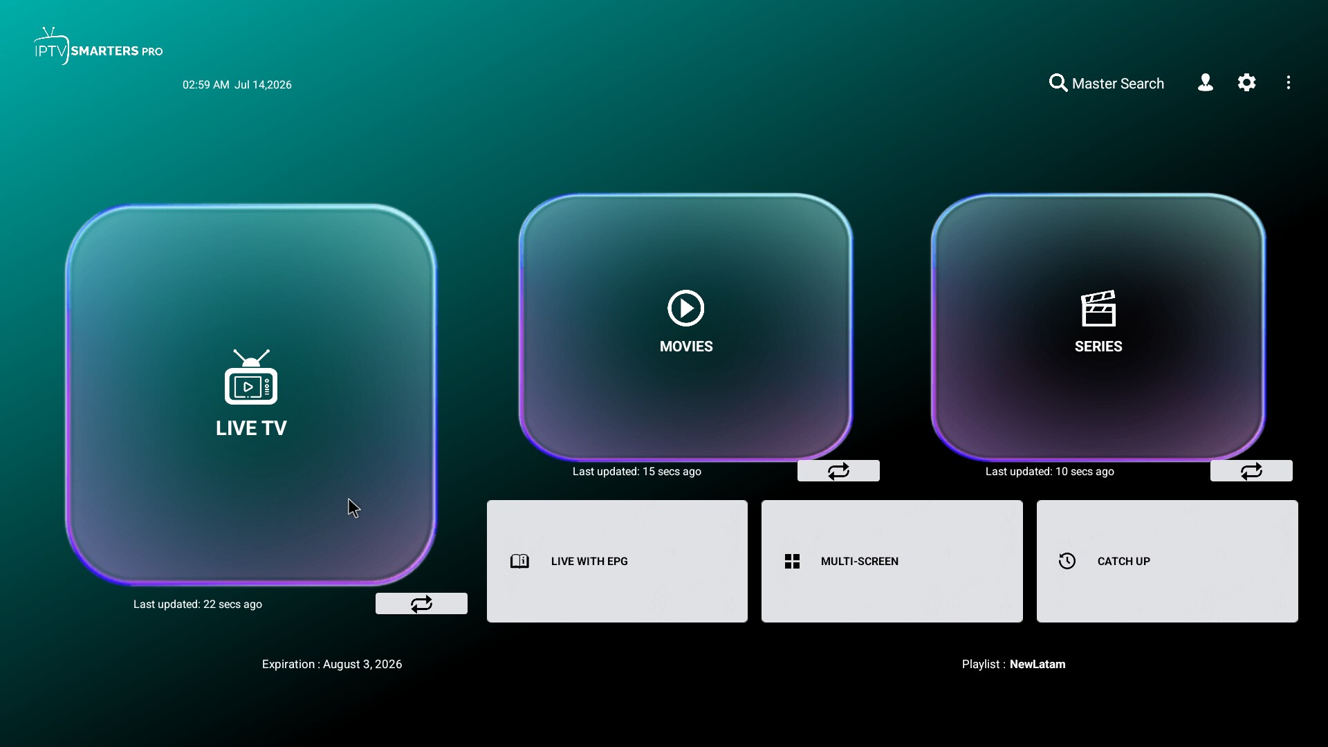 Smarters Pro V5 Glass interface preview