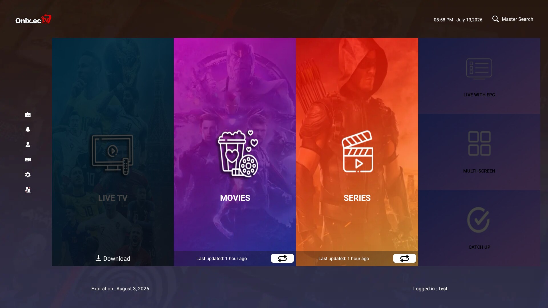 SMARTERS PLAYER FTG (onixplus) interface preview