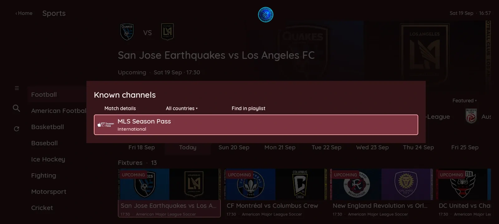 XCIPTV 2100 Red sports channels screen