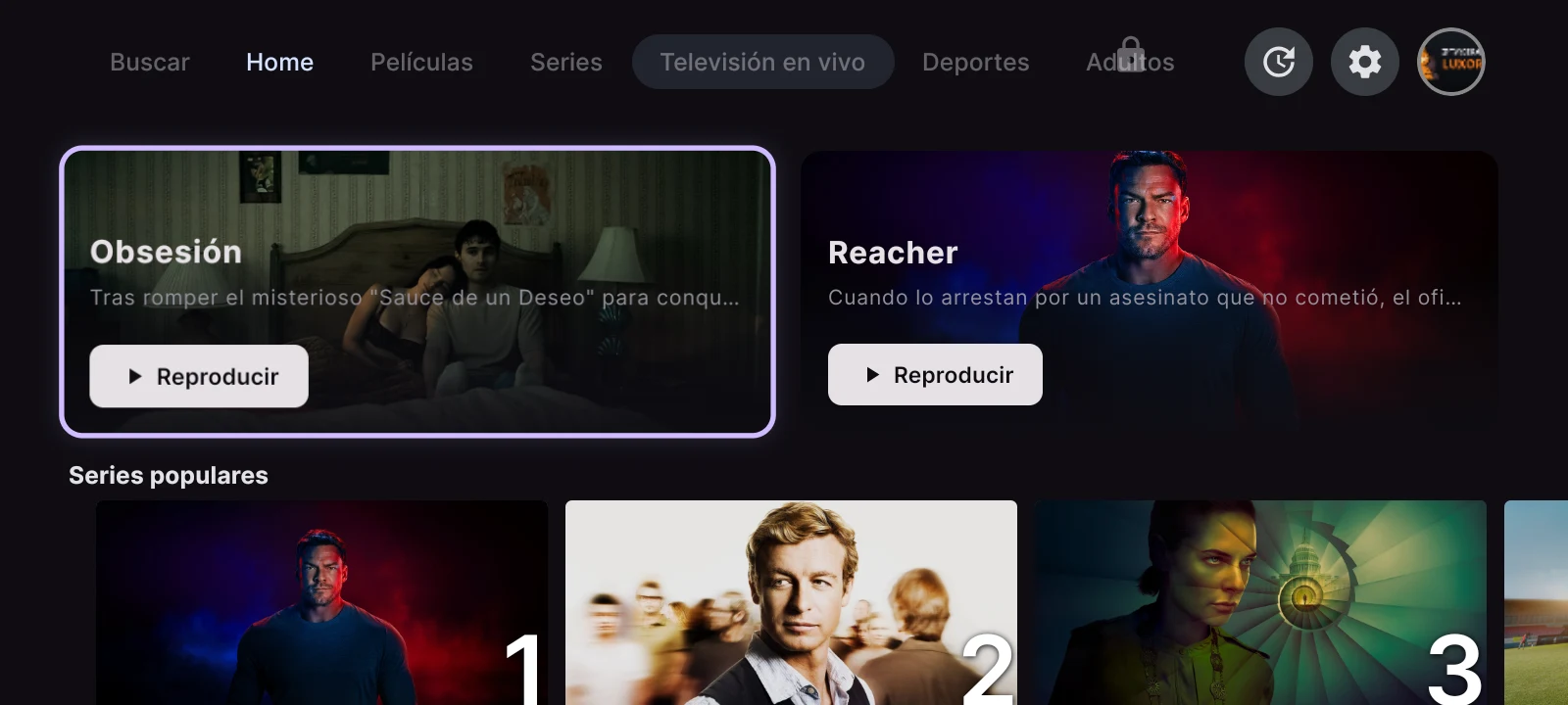 LUXOR IPTV PLAYER interface preview