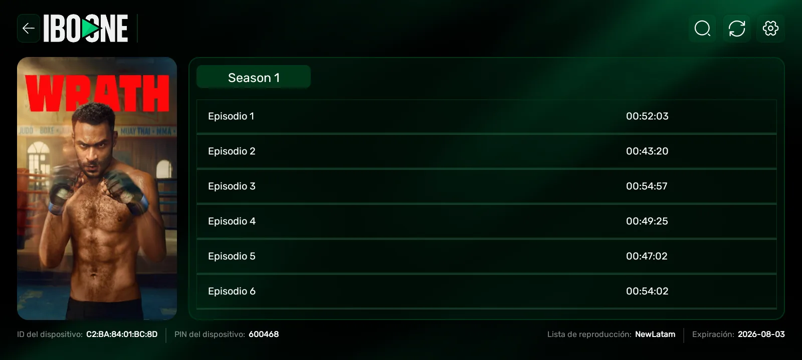 IBO ONE PLAYER episodes screen